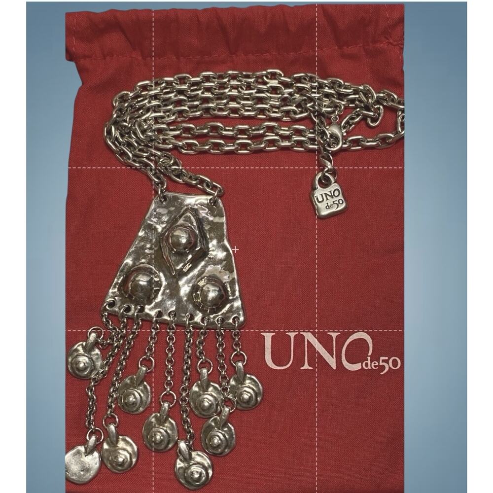 UNO de 50 Retired Statement Necklace Silver Tone Dangle Pendant Spain Artisan - Picture 5 of 9